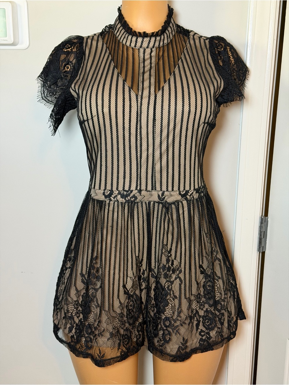 ANDREE BY UNIT Black Lace Overlay with Nude Slip
